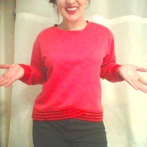 Raspberry sweater with cute sheer stripe details